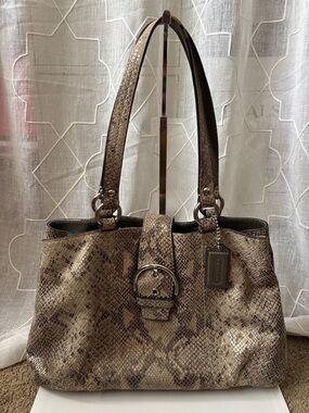 Coach Grey/Taupe Snake-Print Shoulder Tote Style F19679